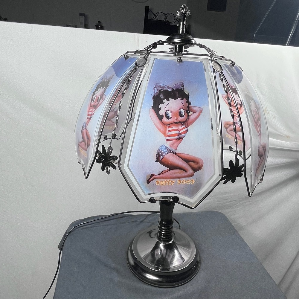 VTG Betty Boop Touch Table Lamp 6 Glass Panel Shade 19.5" AS IS Parts Repair